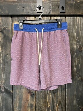 Fair Harbor The Bayberry Trunk S Red Waves Swim Lined Shorts Drawstring Beach